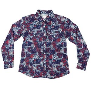 Panhandle Girls Size Large Western Snap Shirt Red White Blue Paisley Rodeo